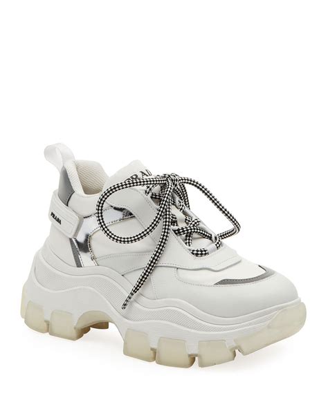 prada sneakers slip on|Prada white platform sneakers.